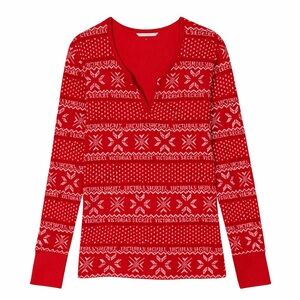 Victoria’s Secret Fair Isle Red Thermal Cozy Lounge Top Split V Long Tall Size M
